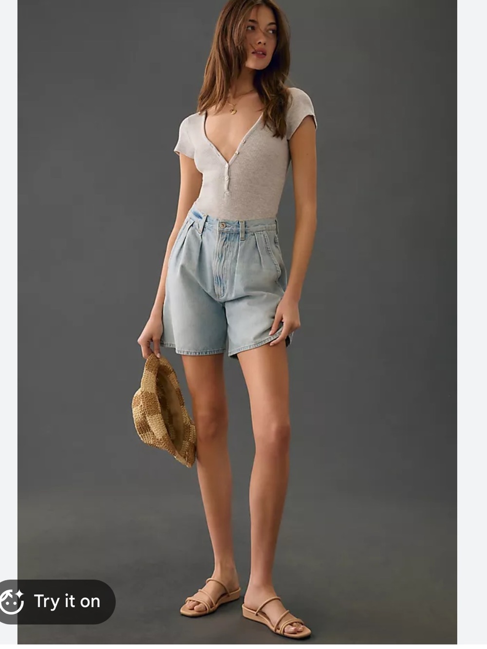 Citizens of Humanity Maritzy Light Wash Pleated Denim Trouser Shorts - Picture 3 of 9
